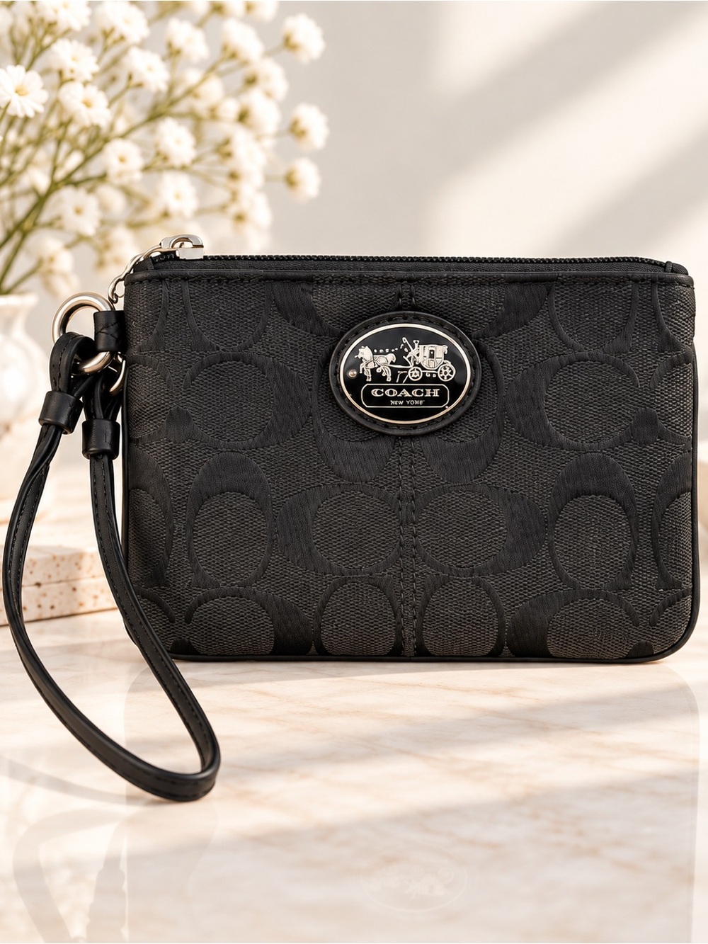 Coach Y2K Vintage Black Signature Jacquard Wristlet Designer Quiet Luxury Classy